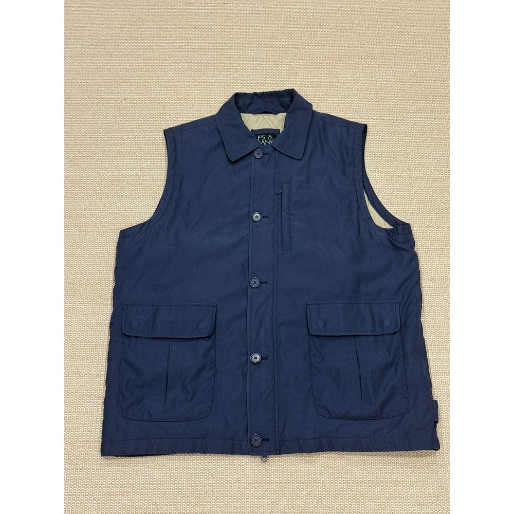 Jos. A. Bank Mens Traveler Vest Navy Blue Quilted Lined XL Utility Cargo Pockets